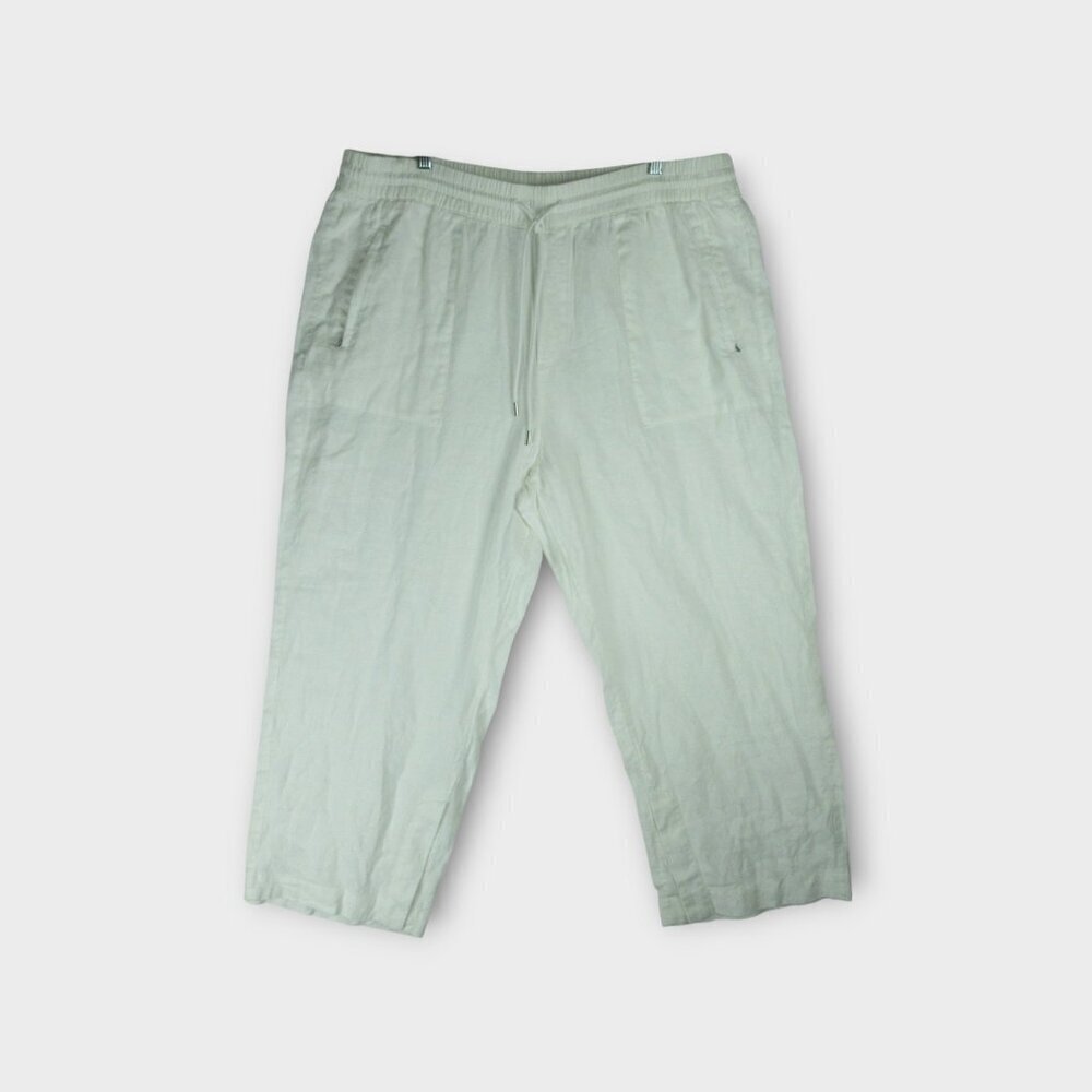 Athleta Linen Drawstring Cropped Pants Size 20 Classic White